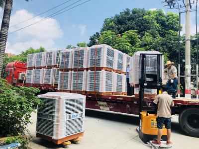 馬來西亞印尼東帝墳客商采購256臺(tái)潤東方環(huán)?？照{(diào)冷風(fēng)機(jī)